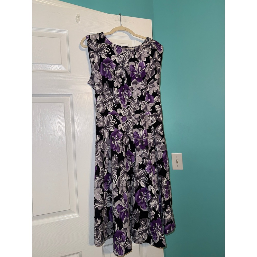 Acevog Purple Floral Fit and Flare Dress Sleeveless A-Line Vintage Style XXXL
